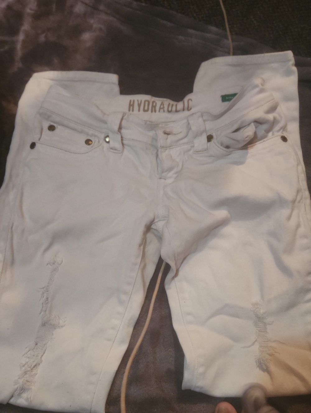 Hydraulic White Straight Leg Jeans with Ripped Knees